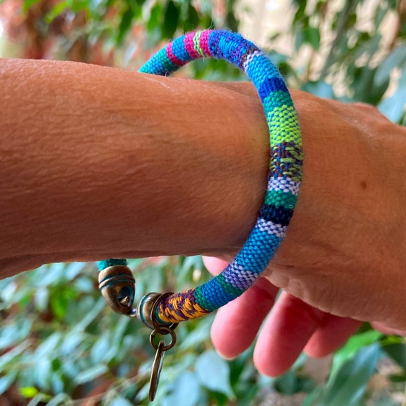 TRIBAL-BOHO Fabric Cord Bracelet in Teal - Picture 6 of 8